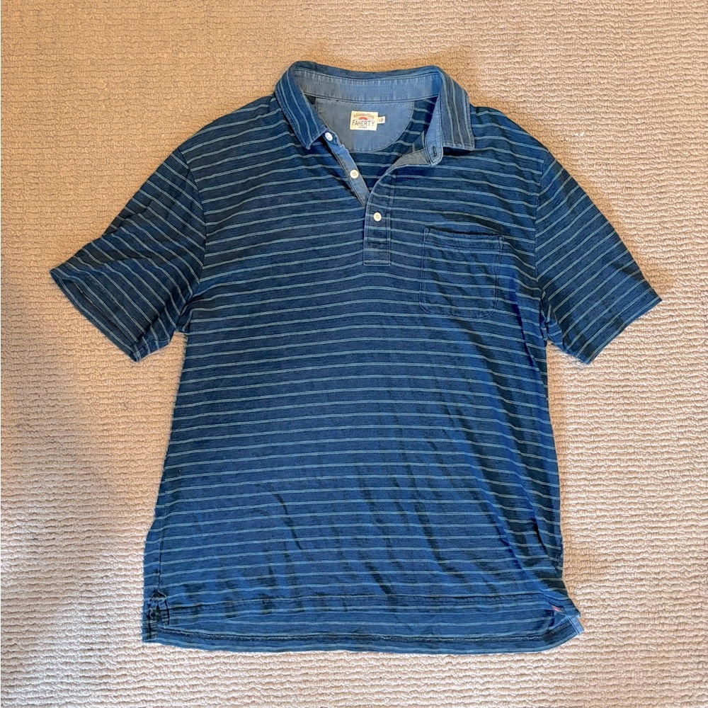 FAHERTY 3 BUTTON POLO SHIRT BLUE/GREEN